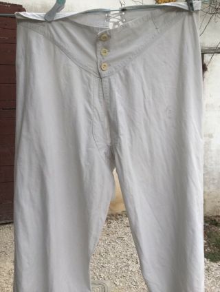 French Antique Men’s Underwear Long Johns Cotton Workwear White Vintage Pajamas