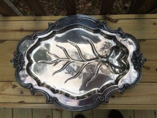 Large Reed & Barton Victorian Silverplate Footed Meat Platter W Well 22”x15.  5”