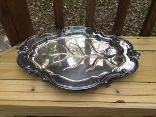 Large Reed & Barton Victorian Silverplate Footed Meat Platter w Well 22”x15.  5” 2