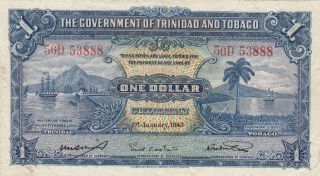 1 Dollar Very Fine Banknote From British Trinidad And Tobago 1943 Pick - 5c Rare