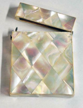 Antique Mother Of Pearl Mop Card Calling Case.  Diamond Design.