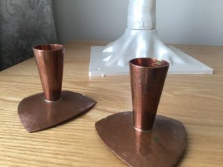 Pair Art Nouveau Hammered Copper Candle Holders