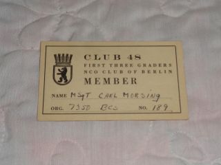 Vintage 1952 - 53 Rare Club 48 Nco Club Of Berlin Germany Membership Card