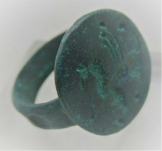 Circa 200 - 300ad Ancient Roman Imperial Bronze Seal Ring With Beast Intaglio