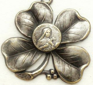Saint Therese - Rare & Antique Medal Pendant Shaped As Clover Of Four