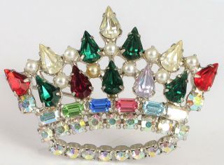 Designer Signed B David Fine Fashion Rhinestone Crown King Queen Brooch Rare