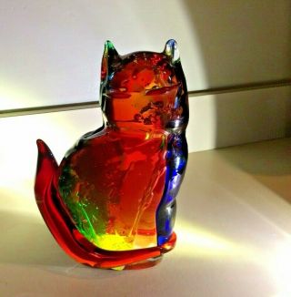 Murano Vetreria Artistica Oball Art Glass Large Cat Rare Multi Color