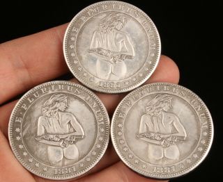 3 Rare China Silver - Plating Copper Commemorative Coin Gift Old Lady Private