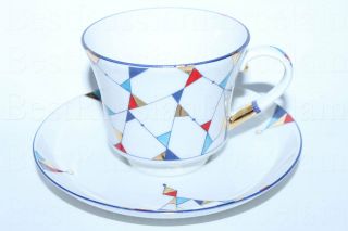 Russian Imperial Lomonosov Porcelain Cup And Saucer Kaleidoscope 22k Gold Rare