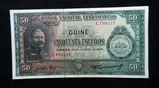 1964 Portugal Africa Portuguese Guinea Rare Banknote 50 Es.  Unc Gem