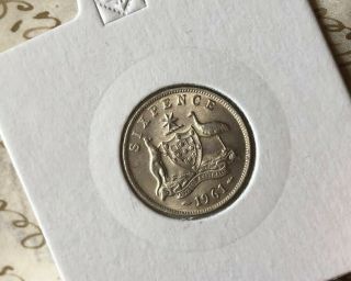 Rare Unc 1961 Australian Sixpence 6p Silver Pre Decimal Coin Scarce