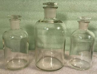 3 Vintage Pyrex Apothecary Bottle/jars W/stoppers 1 29 & 2 24