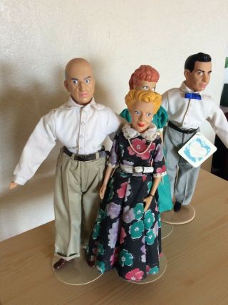 VINTAGE I LOVE LUCY RICKY FRED & ETHEL PRESENTS OF CA HAMILTON DOLLS W/STANDS 3