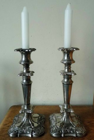 Lovely Vintage Pair Sheffield Silver Plated Georgian Style Column Candlesticks