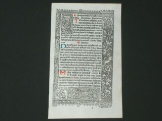 Attractive Printed Medieval Book Of Hours Leaf On Vellum,  S.  Vostre,  C.  1510