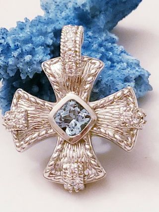 Rare Judith Ripka Sterling Silver And Blue Topaz Maltese Cross Pendantenhancer