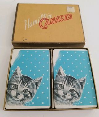 Vintage Rare Hamilton Canasta Cat Kitten Playing Cards Double Deck 100 Complete