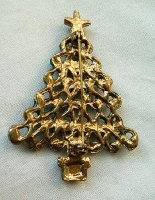 Old Vintage Christmas tree brooch fancy green and red crystal Austria 1950 s 2