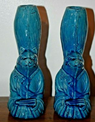 Two Antique Chinese Pottery Turquoise Beast Ornament/vases - Rare?