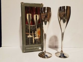 Set Of 2 International Silver Co Silver Plate Champagne Flutes Goblets