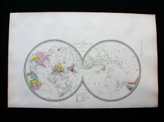 1850/70 Ca.  Brue & Levasseur - Big Folio World Map Under Paris Horizon,  Antipodi