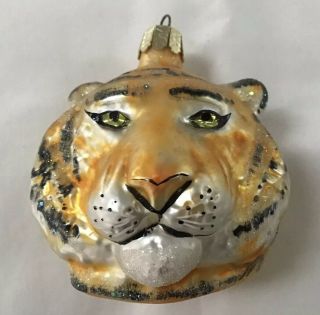 Rare Vintage Christopher Radko Christmas Ornament Tiger Head Glass