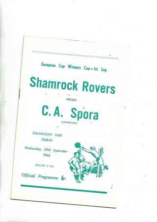 28/9/66 Ecwc Shamrock Rovers V Spora Luxembourg Rare