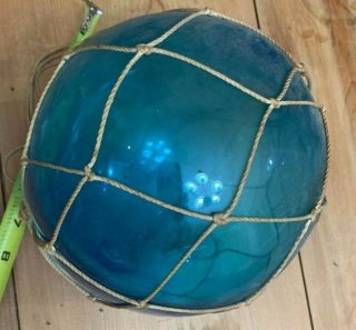 Antique Float Glass Ball Net Japanese? Large Huge Turquoise Blue 22 " Fishing