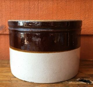 1/2 Gallon Brown And White Stoneware Crock Vintage