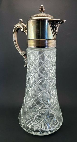 Vintage Italian Cut Glass & Silver Plate Decanter Pitcher Carafe W Ice Insert