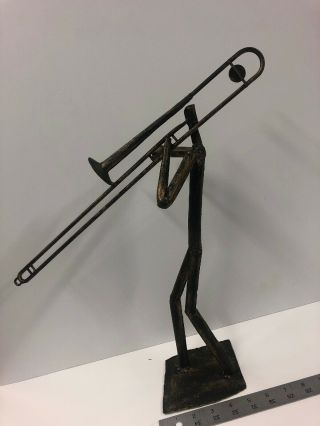Vintage Metal Sculpture Trumpet Player Figurine 17” Brass Metal Aluminum Mid Cen