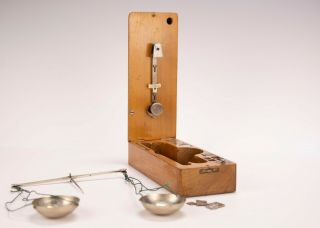 Antique Miniature Jewelers Scale & Weight Set In Wood Box - Germany