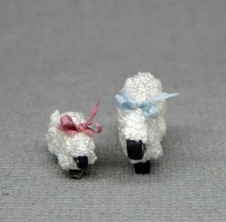 Vintage Child ' s Lamb Sheep Nursery Toys - Artisan Dollhouse Miniature 1:12 3