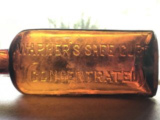 Antique Amber Bottle Embossed Warner’s Safe Cure (concentrated) With Saee Error