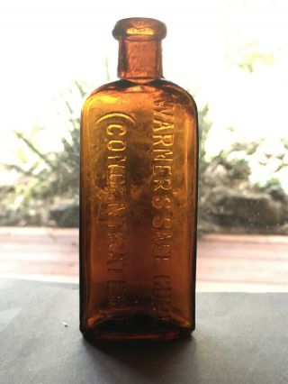 Antique Amber Bottle Embossed WARNER’S SAFE CURE (CONCENTRATED) with SAEE Error 2