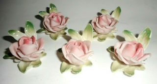 Set Of 5 Vintage Karl Ens Porcelain Pink Rose Figurines Germany