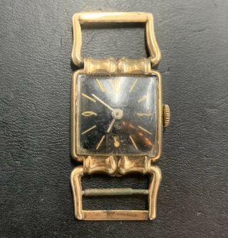 Vintage Elgin Deluxe 10k Gold Filled Wrist Watch Rare Black Face