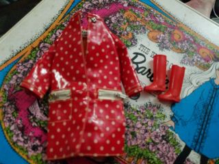 Vintage Barbie FRANCIE POLKA DOT AND RAIN DROPS Rain Coat And Red Rubber Boots 3