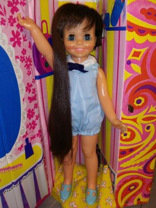 Vintage Ideal Mia Doll Crissy Family Grow Hair Doll Blue Jumper Shoes