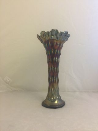 Antique Carnival Glass Vase Fenton “rustic” Pattern Amethyst Color