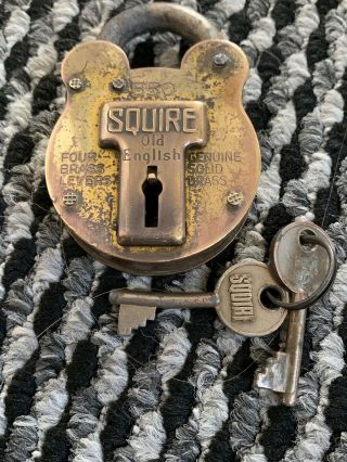Barn Find Rare Vintage Large Brass Lock Squire 550 Padlock with keys 3