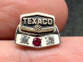 Texaco Petroleum Stunning 10k Gold Double Diamond Ruby Rare Service Award Pin.