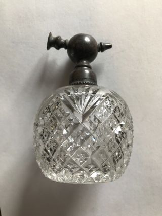 Antique Crystal And Sterling Silver Perfume Bottle Atomizer.  925