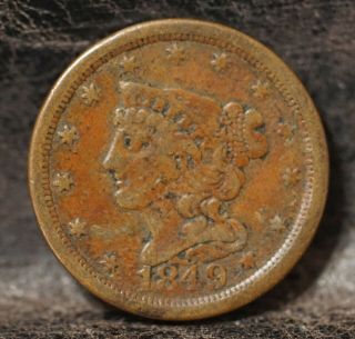 1849 Braided Hair Half Cent Large Date Early Copper Half Penny Low Rare