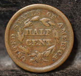 1849 Braided Hair Half Cent Large Date Early Copper Half Penny Low RARE 2