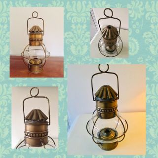Lantern Oil Lamp Brass & Glass Vintage Rare Nautical Ships Boat Whale Oil 1800s
