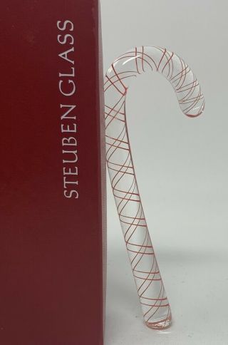 Rare Steuben Red Swirl Candy Cane Holiday X - Mas Signed Red Box Ex