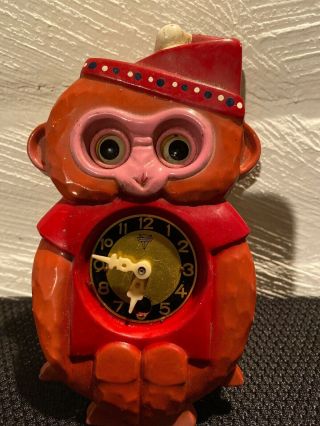Rare Mi - Ken Owl Wall Clock Eyes Move With Santa Hat