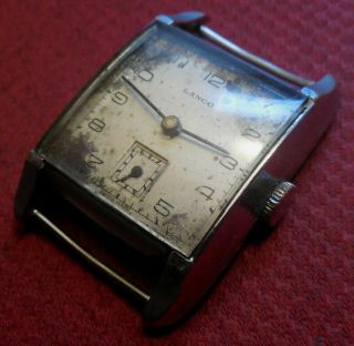 Vintage 1940s Oversized Lanco 15 Jewels Tank Swiss Watch Running Wristwatch