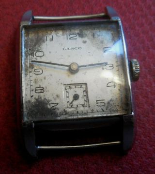 Vintage 1940s Oversized LANCO 15 Jewels Tank Swiss Watch Running Wristwatch 3